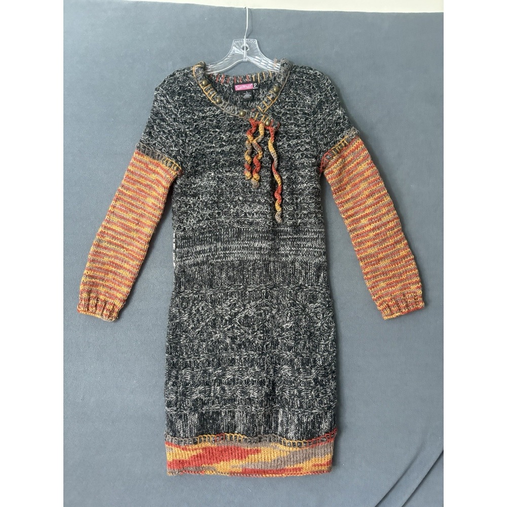 VTG Y2K Say‎ What? Large Marled Knit Sweater Dress Whimsigoth Boho Chunky